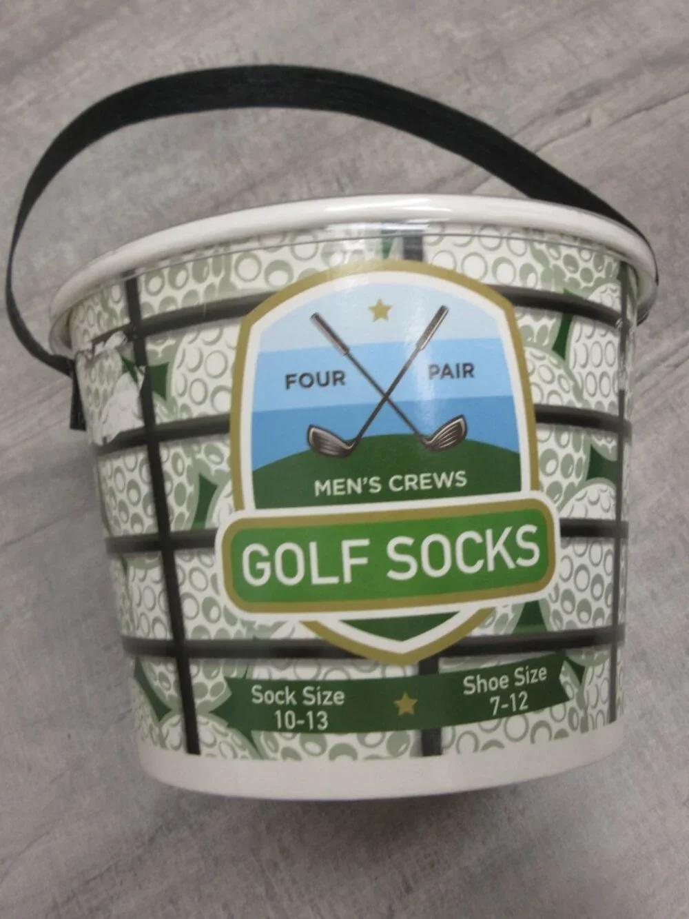 4 PAIR MEN'S CREW GOLD SOCKS IN NOVELTY BUCKET SOCK SIZE 10-13 SHOE SIZE 7-12